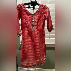 Pink and gold Detailed Tunic Blouse Top with beads detailing at hem, arm opening